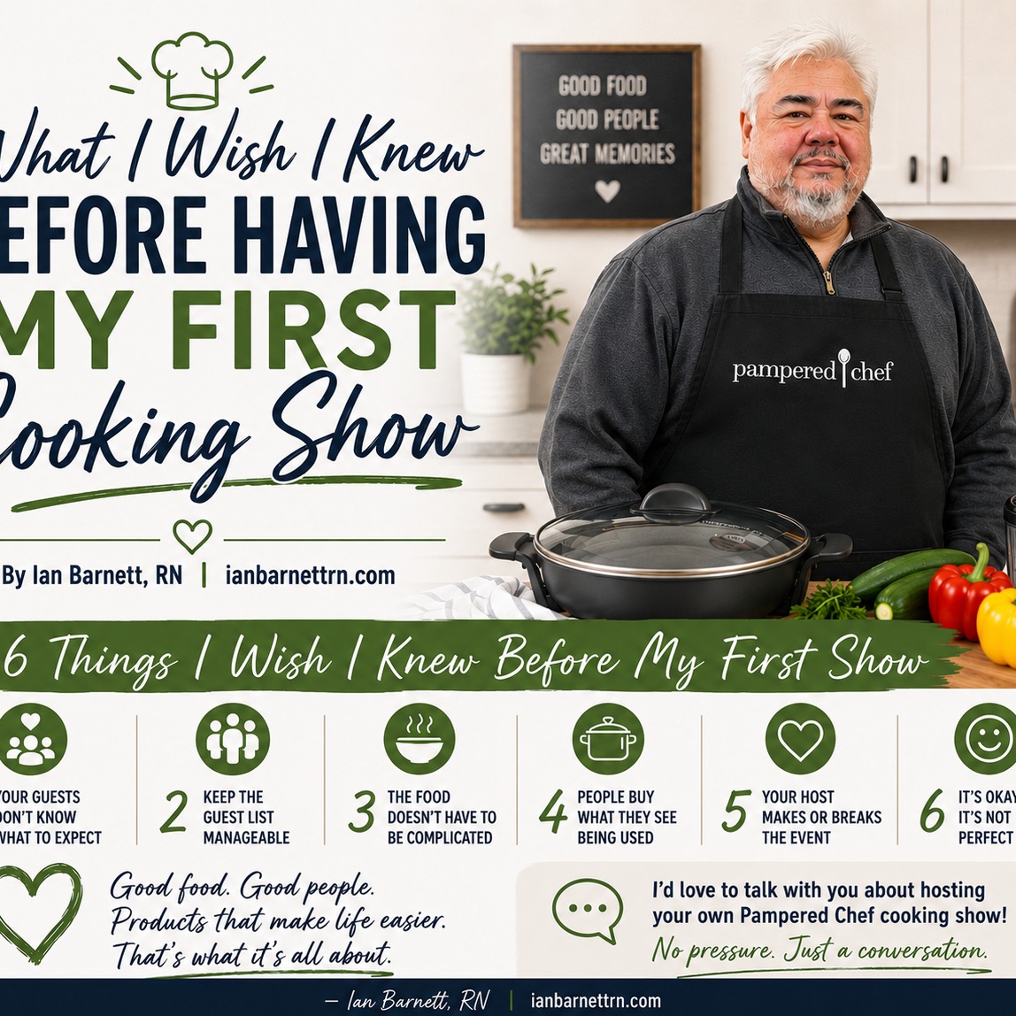 Things people think a Pampered Chef cooking show is: ❌ A pushy sales pitch ❌ Complicated ❌ Only for people who love to cook

What it actually is: ✅ A fun evening with great food ✅ Practical demos using tools that actually work ✅ Something guests always say they're glad they came to

I've been hosting them for 20+ years. New blog post breaks down 6 things I wish I'd known before the very first one.

Read it at ianbarnettrn.com in my Living Well Blog — link in bio 🔗

Curious about hosting one? DM me or reach out via the link in bio. I'll walk you through everything. 👋

#pamperedchef #pamperedchefconsultant #cookingshow #kitchentools #cookingparty #pamperedchefparty #directsales #cookingdemo #homecooking #kitchengadgets #hostarewards #easyentertaining